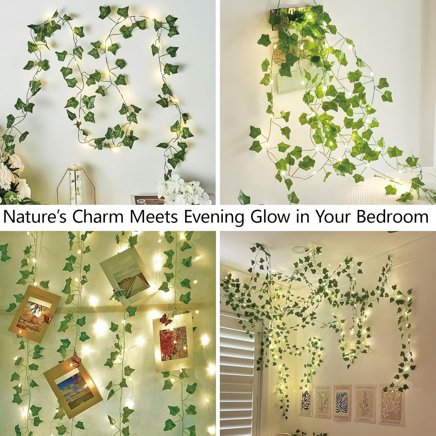 Skiennix Vine Leaf Fairy Lights - 23FT 73 LED Lighted Ivy Garland | Battery & USB Powered Warm White Decor