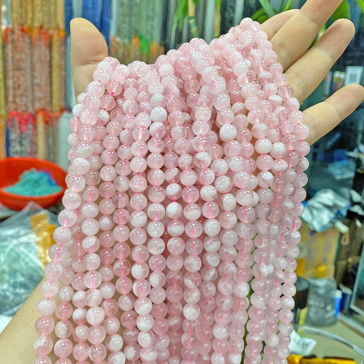 10MM 38PCS Natural Crystal Stone Madagascar Rose Quartz Gemstone Beads for Jewelry Making DIY Bracelet