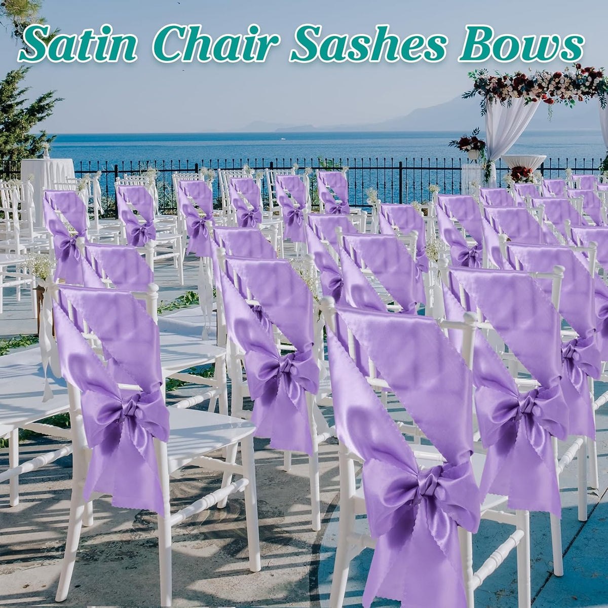 Skiennix Black Satin Chair Sashes - Upgraded 7" x 108" Ties for Weddings & Events | Pack of 50