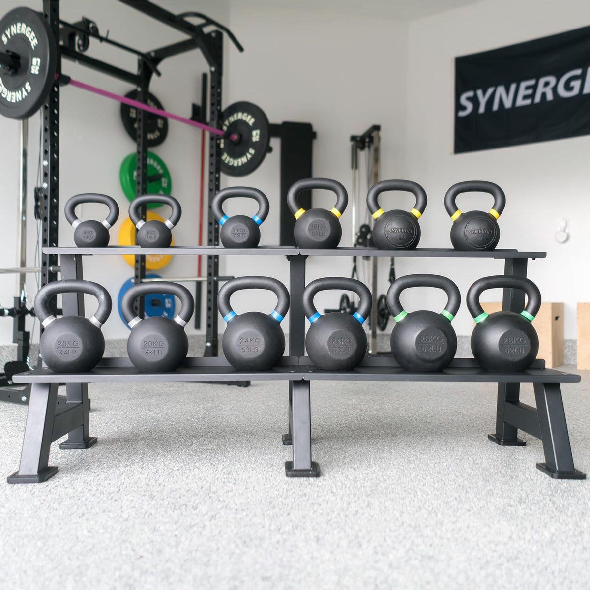 Synergee Kettlebell Storage Rack - Gym Storage Rack for Fitness Equipment Organization - 2-Tier Shelf for Holding Synergee Kettlebell Set