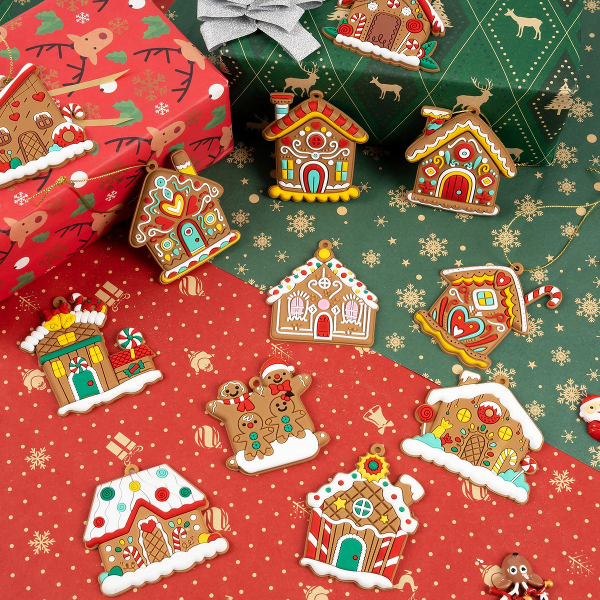 Gingerbread House Ornaments Christmas Tree Decoration - 24pcs Gingerbread House Christmas Decorations Hanging Ornaments for Holiday Xmas Tree Home Decor
