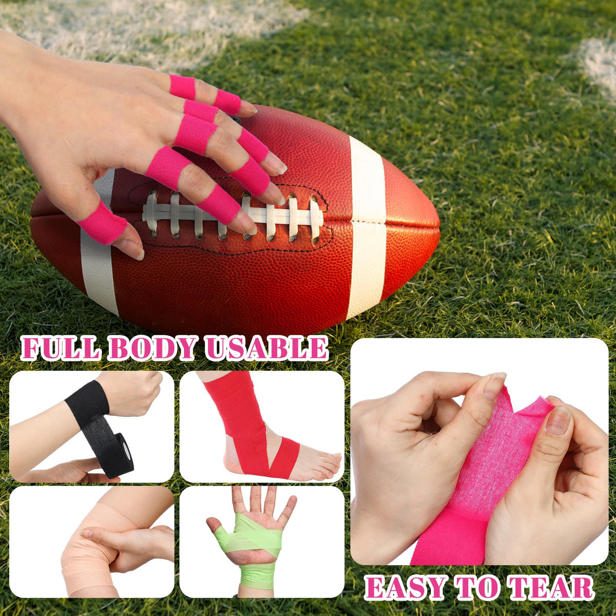Geiserailie 6 Rolls Athletic Tape Sports Pre Wrap Wrist Tape No Sticky Residue Athletes for Athletic Trainers Ankles Wrists Hands Knees Elbows,1.5 Inch x 10 Yards(Multi Color)