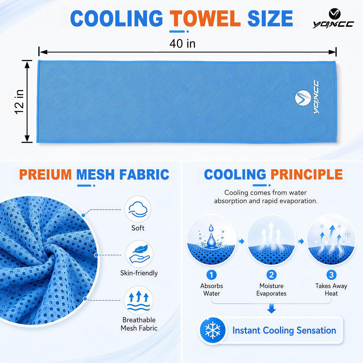 YQXCC 4 Pack Cooling Towels 40"x12", Cool Ice Towels for Neck & Face, Microfiber Soft Breathable Cool Rags for Gym Yoga Golf Running Camping Hot Weather