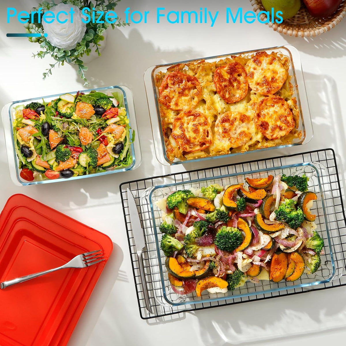 NUTRIUPS Deep Glass Baking Dish Set - 3-Pack with Lids | 1.5Qt, 2.4Qt, 3.7Qt | Perfect for Lasagna & Oven Use