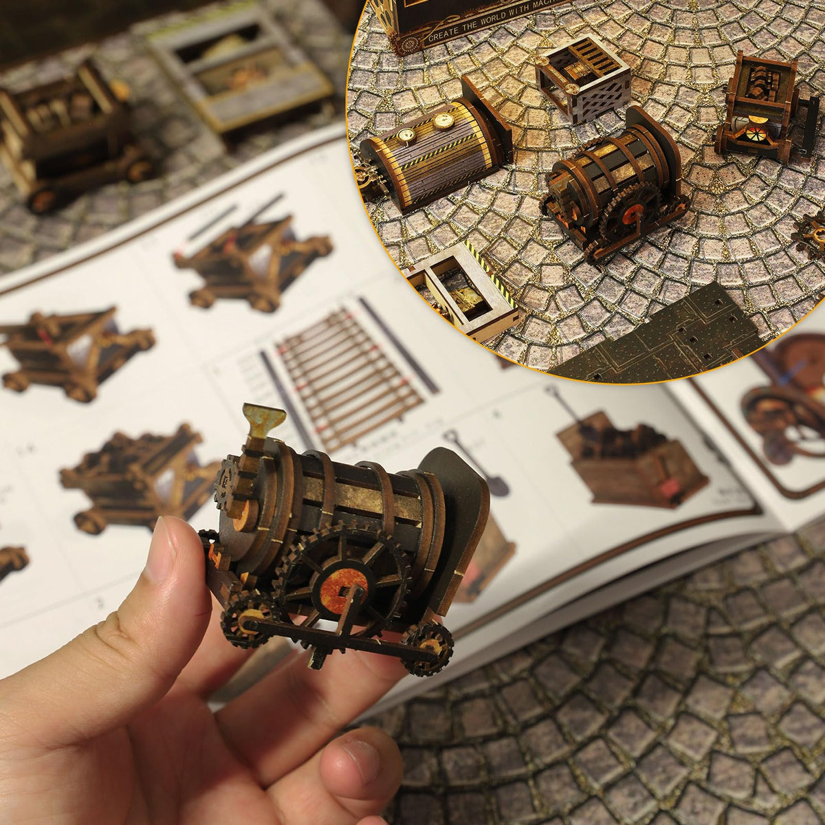 Book Nook, DIY Miniature House Kit, 3D Puzzle Wooden, LED Lights, Decor Crafts for Adults Teen Gifts(Steampunk Industria)