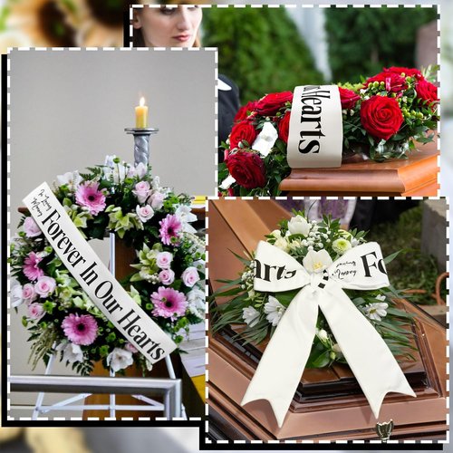 Fanfanwin Funeral Sash - Memorial Wreath Ribbon for Celebration of Life | 58x4" White, Forever in Our Hearts