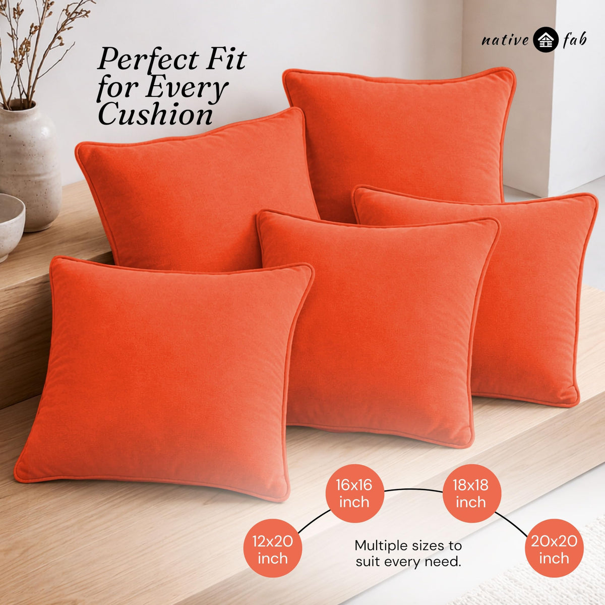 Native Fab Throw Pillow Covers 2 Pack, Premium Quality, 20x20 Inches, 100% Cotton, Bright, Durable, Decorative Halloween Cushion Cases, Perfect for Sofa, Couch, Living Room, Modern Home Decor, Orange
