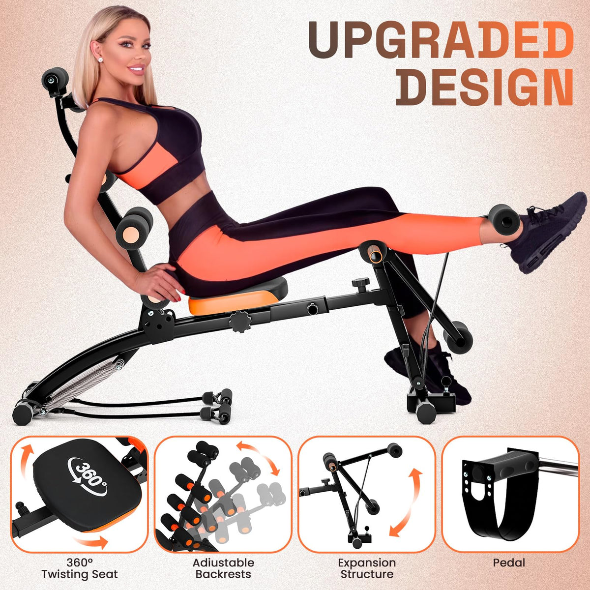 Adjustable Ab Machine for Stomach Workout, Multi-Functional Ab Crunch Trainer Bench, Abdominal Exercise Machine for Core, Legs, Arms â Maquina para Abdominales en Casa