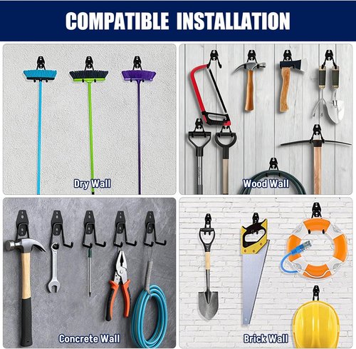 Garage Wall Hooks - 17 Pack Heavy Duty Utility Hooks with 3 Extension Cord Straps | Perfect for Ladders, Bikes, and Garden Tools
