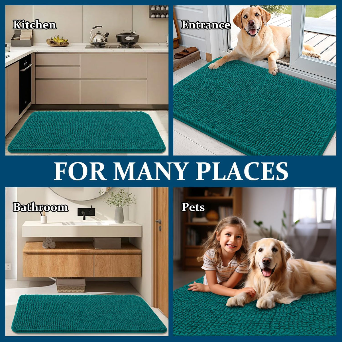 OLANLY Dog Door Mat - Absorbent Non-Slip Washable Doormat for Muddy Paws | 36x24, Lake Blue