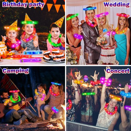 Glow Sticks | 36 PCS Camping Toys for Kids - Light Up Pop Tube Bracelets & Necklaces for Parties