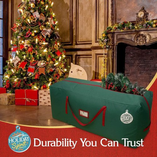 HOLIDAY SPIRIT Heavy Duty Canvas Christmas Tree Storage Bag - Waterproof, Reinforced Handles, Dual Zipper for 9 Ft Tree - 600D Oxford Material, Green
