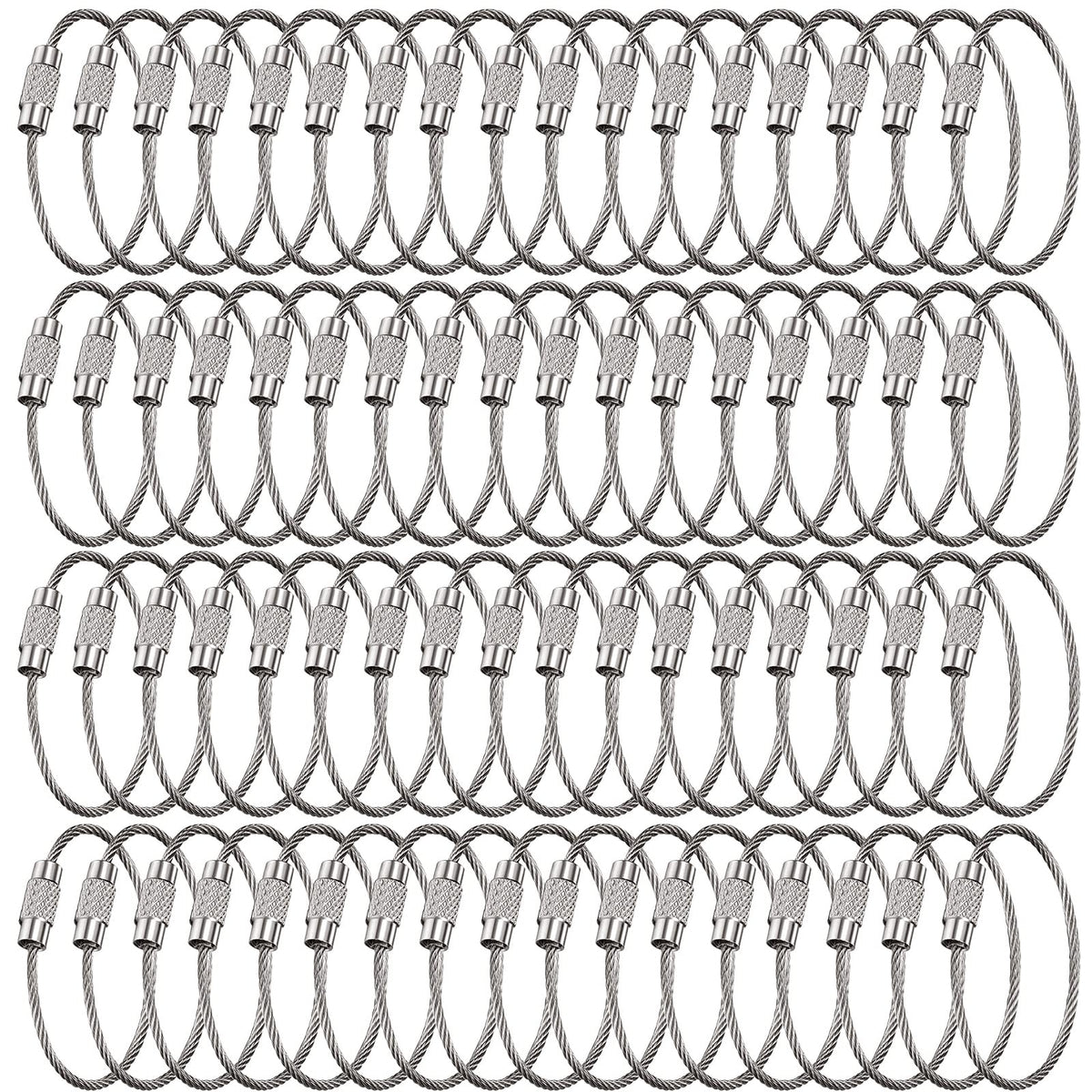 Hotop 150 Pcs Wire Keychain Cable Bulk Stainless Steel Key Rings Loop Wire Cable Braided Steel Keychain(4 Inch,Silver)