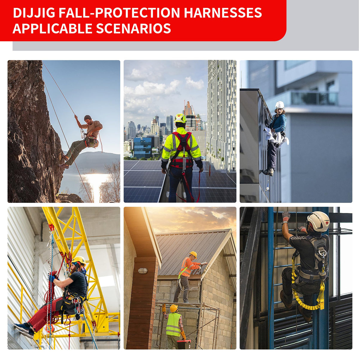 DIJJIG Fall Protection Safety Full Body Harness 5pt Adjustment Safe Comfortable Construction Positioning Harness Extra Long Thick Leg Back Padded Push-Button Quick-Lock Buckles OSHA and ANSI compliant