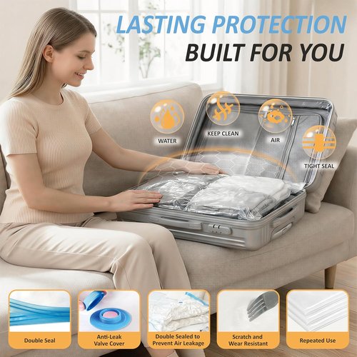 Cozy Essential Vacuum Storage Bags - Space Saver with Rechargeable USB Pump | 12 Combo for Clothes, Blankets & Bedding