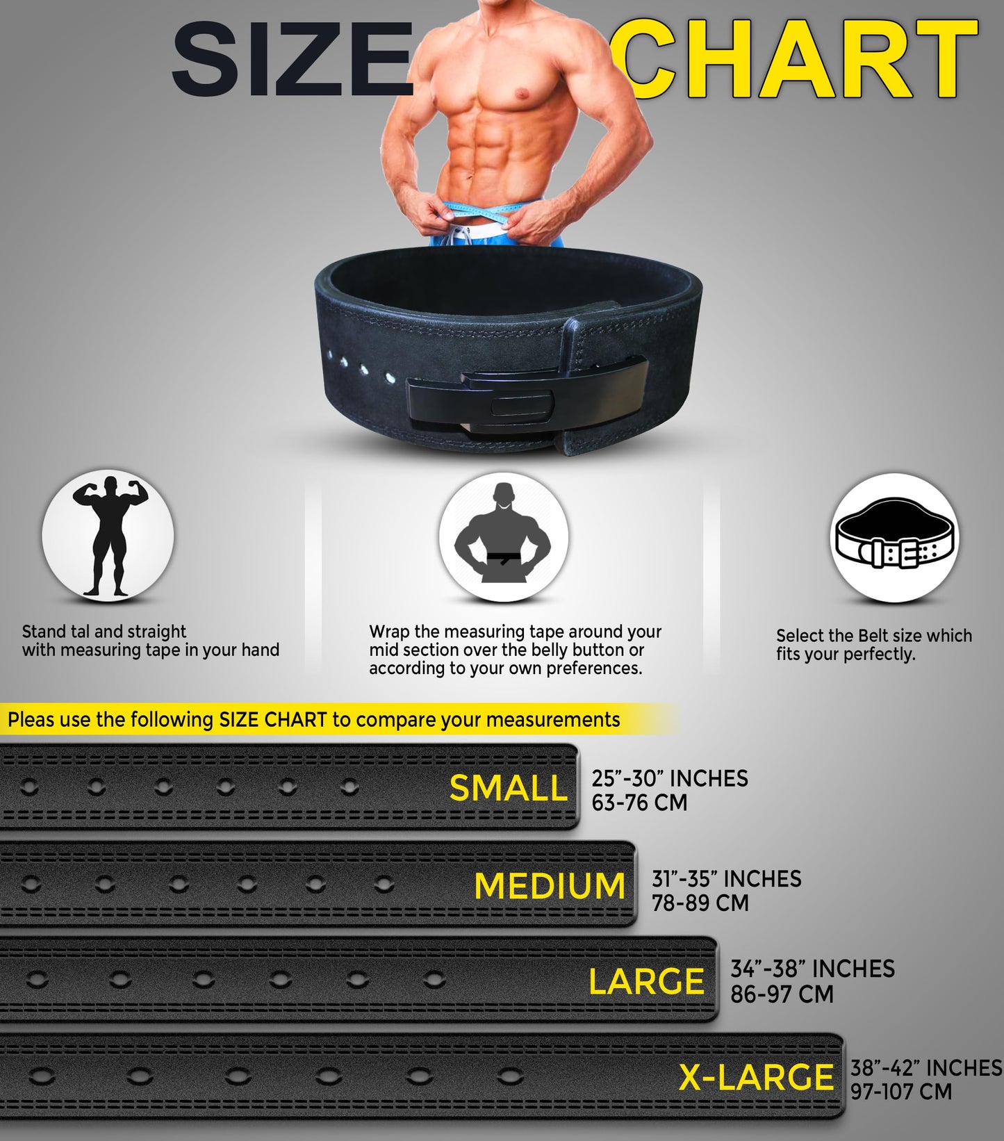 RAD Weight Lifting Belt Powerlifting Men & Women, Weightlifting 10 mm Lever Belt (Jet Black, X-Large)