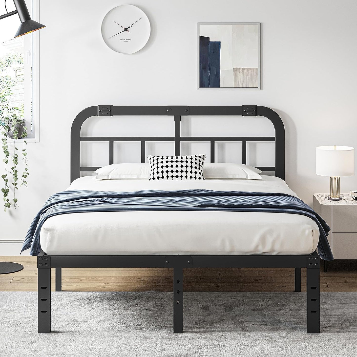 ZIYOO Queen Size Bed Frame - Heavy Duty Steel Slats, 1500LBS Support, Easy Assembly, Noise-Free | Black