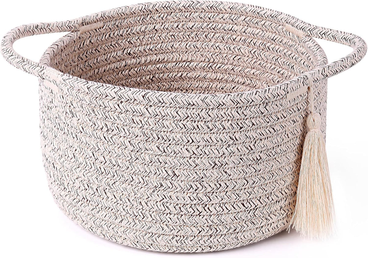 SweetMemo Mini Woven Rope Organizer Baskets - Decorative Gift Basket for Baby Showers & Makeup - Warm Brown