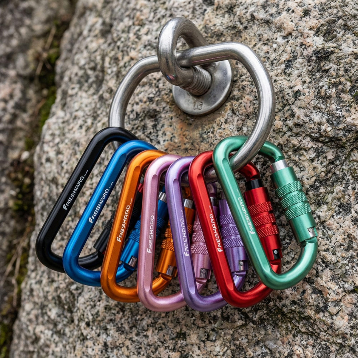 FresKaro 3inch Auto Locking Carabiner Clips, Solid D Shape Style, Heavy Duty Keychain Aluminum Carabiner - Holds a Maximum of 2698lbs, Lightweight 1.09oz, for Hammock, Hiking, Dog Leash, 3pack, Orange