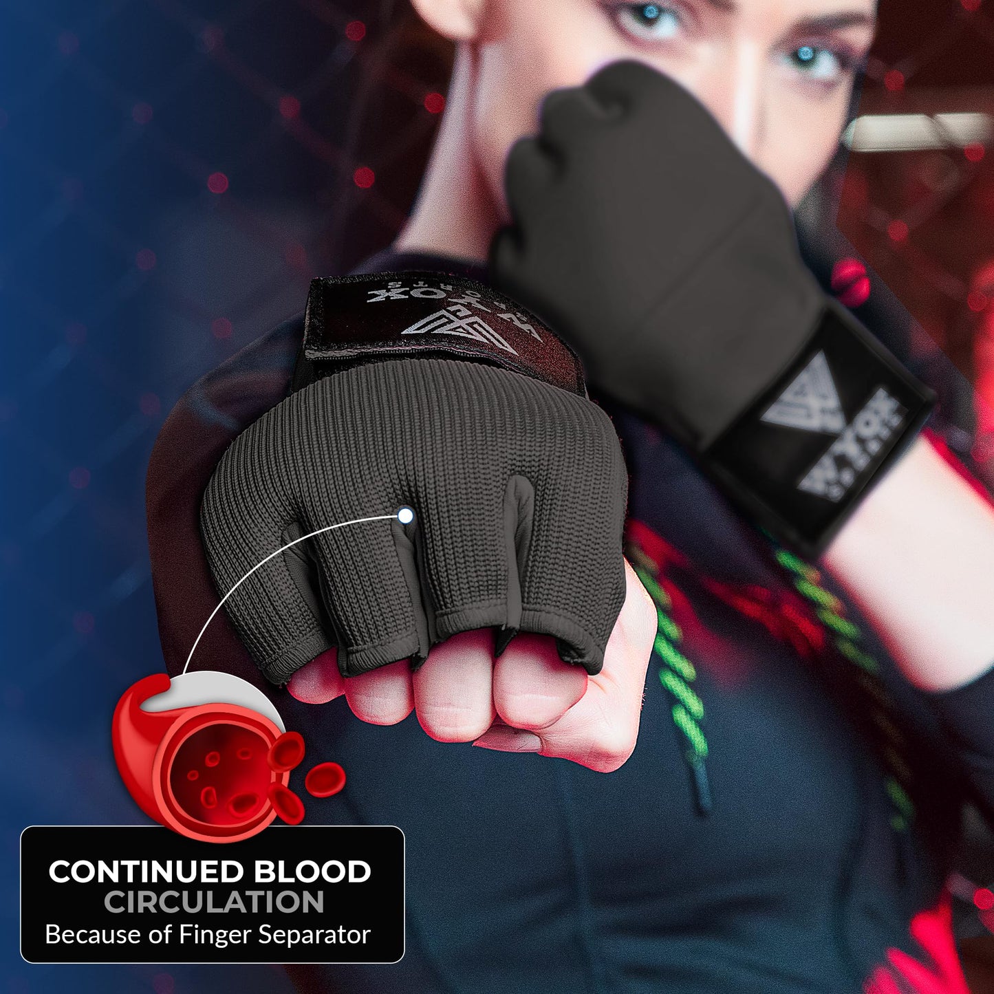 WYOX Gel Boxing Hand Wraps Inner Gloves for Men & Women ā 80cm Quick Wrist Strap, Padded Knuckle Support, Fingerless MMA Muay Thai Kickboxing Wraps for Training, Punching & Martial Arts