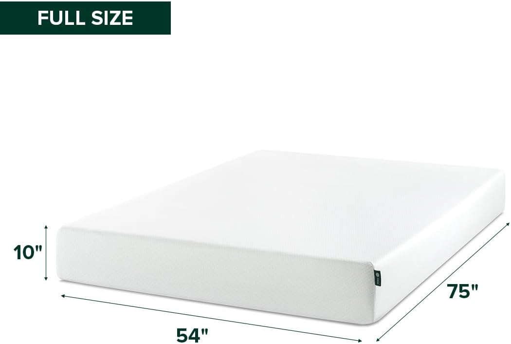 Zinus 10 Inch Full Green Tea Memory Foam Mattress - Medium Firm, Zoned Pressure Relief, Fiberglass Free