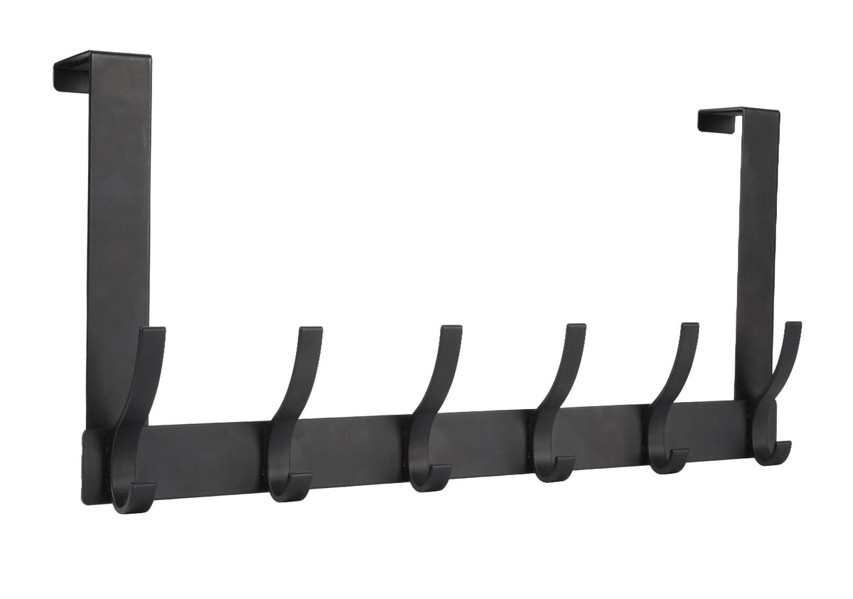 Optish Over The Door Hooks, Door Hanger Hooks for Hanging, Towel Racks for Bathroom with 12 Coat Hook, Coat Rack College Dorm Essentials Bathroom Accessories（1 Pack, Black）
