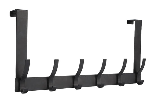 Optish Over The Door Hooks, Door Hanger Hooks for Hanging, Towel Racks for Bathroom with 12 Coat Hook, Coat Rack College Dorm Essentials Bathroom Accessories（1 Pack, Black）