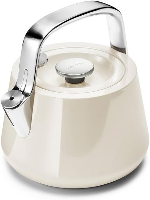 Caraway 2 Quart Whistling Tea Kettle - Durable Stainless Steel - Fast Boiling, Non-Toxic - Cream Color