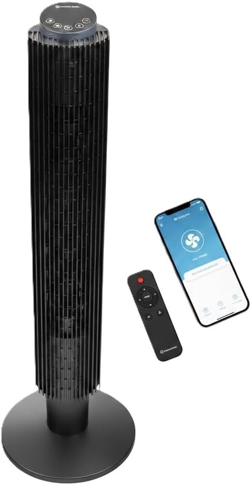 Comfort Zone Smart Wi-Fi Oscillating Tower Fan - Bladeless, 5 Speeds, Adjustable 36-42" Height, Remote & App Control