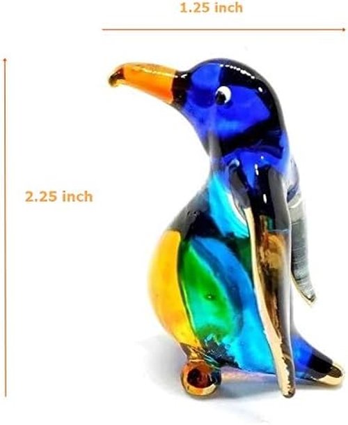 Handmade Mini 2.25" Penguin Figures Blown Glass Art/Miniature Ocean Animals/Fantasy Collectible Figurines Gift Ideas/Tiny Ornament Cool Stuff Decor No.1