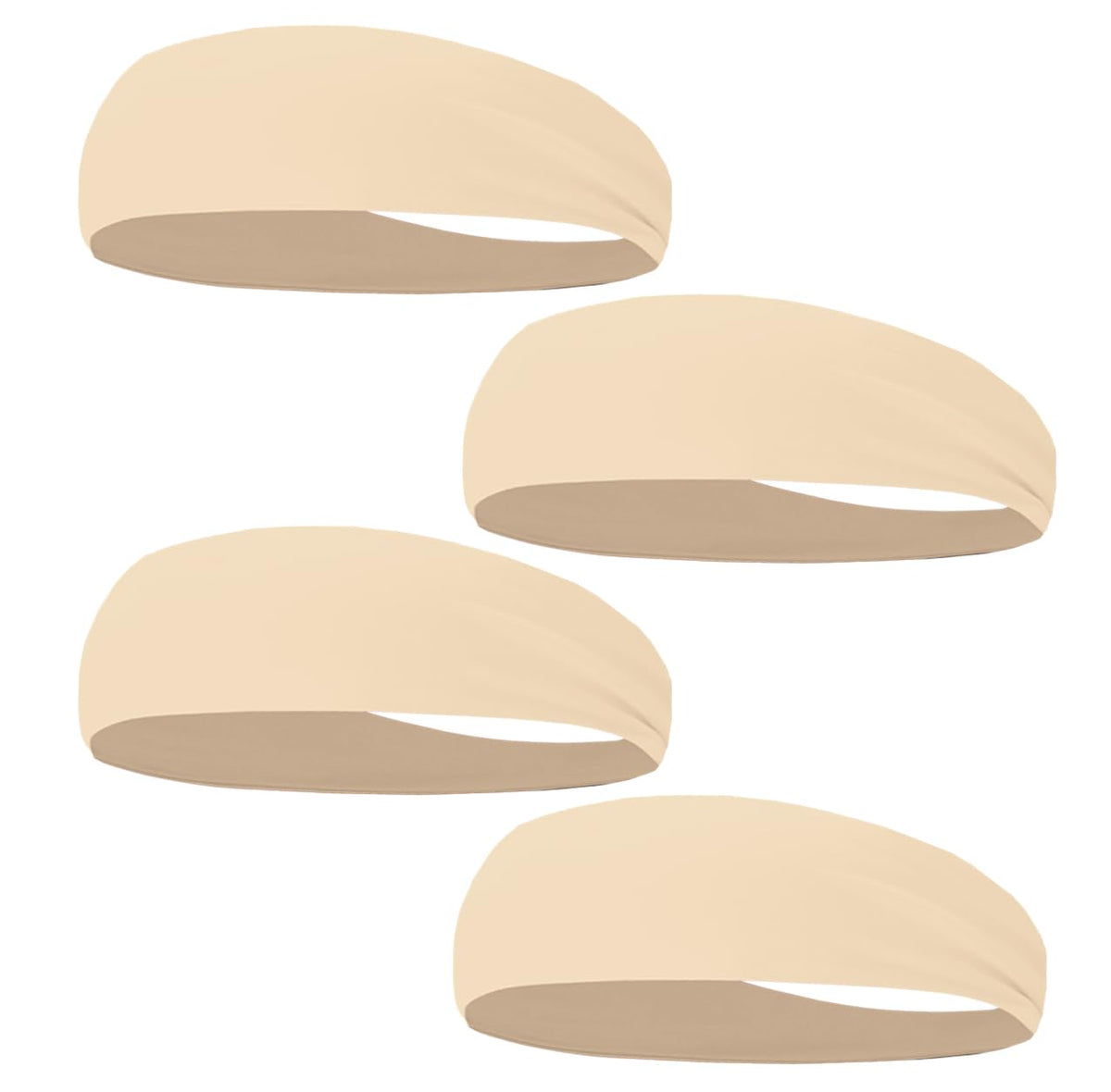 4 PCS Sweat-Guiding Double-Layer Sports Headbands, Stretchy Durable Sweatband Hairbands for Men Women Fitness Running Dance Yoga (Nude Pack)