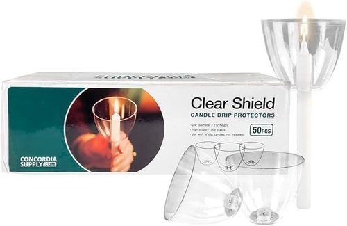 Concordia Supply Clear Shield Candle Drip Protectors - Pack of 50 Wax Catchers for Church Vigils & Christmas Eve