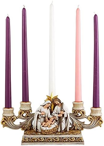 Needzo Advent Candle Holder - Gold Tone Holy Family Nativity Scene | 11 x 6.5 Inches Christmas Decoration