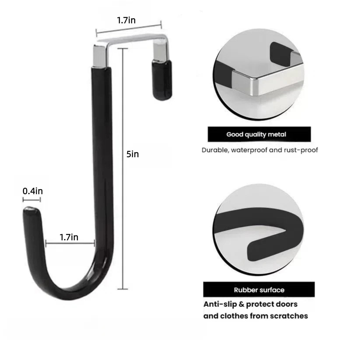 HANGZIGD Over The Door Hooks, Door Hangers Hooks,Extra Long 5" Rustproof Organizer Hook with Soft Rubber Padding, No-Scratch Design for Towels, Robes, Coats, Bags (12 Pack Black)