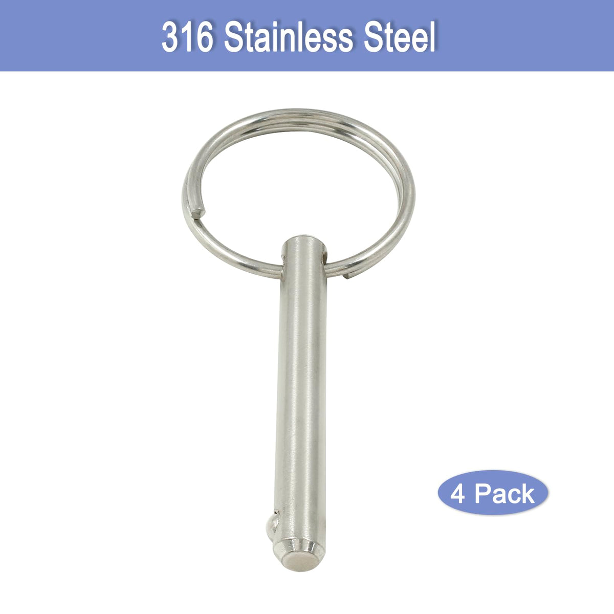 Suiwotin 4pcs Quick Release Pin, 1/4" (6.3mm) Diameter, Usable Length 1-1/2", Overall Length 2", 316 Stainless Steel Bimini Top Pins for Boat Marine Hardware
