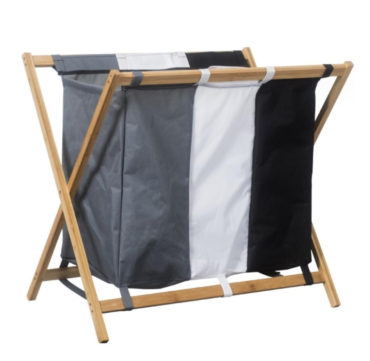 PXIWDAN Laundry Basket Bamboo Laundry Hamper 3 Section Felt Compartment Sorter Bag Basket Removable Clothes Wooden Clothes Hamper