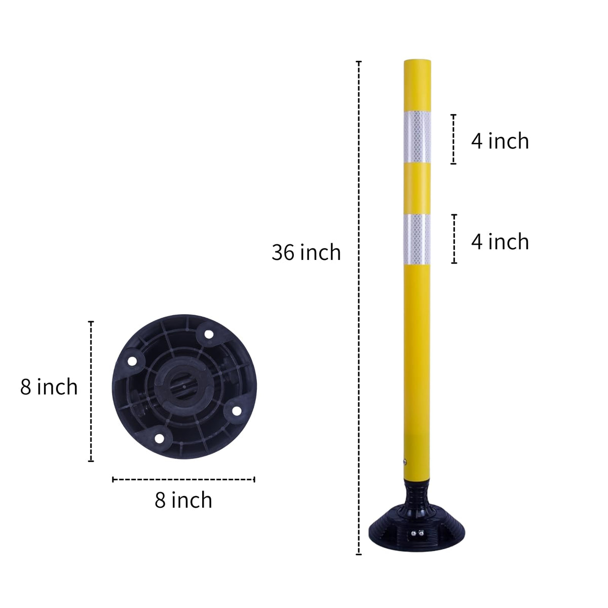 8 Pack Traffic Delineator Posts – High Visibility Reflective Safety Cones with Spring Base for Roadway, Parking, Garage, Construction Zones (Yellow, 36 Inch)