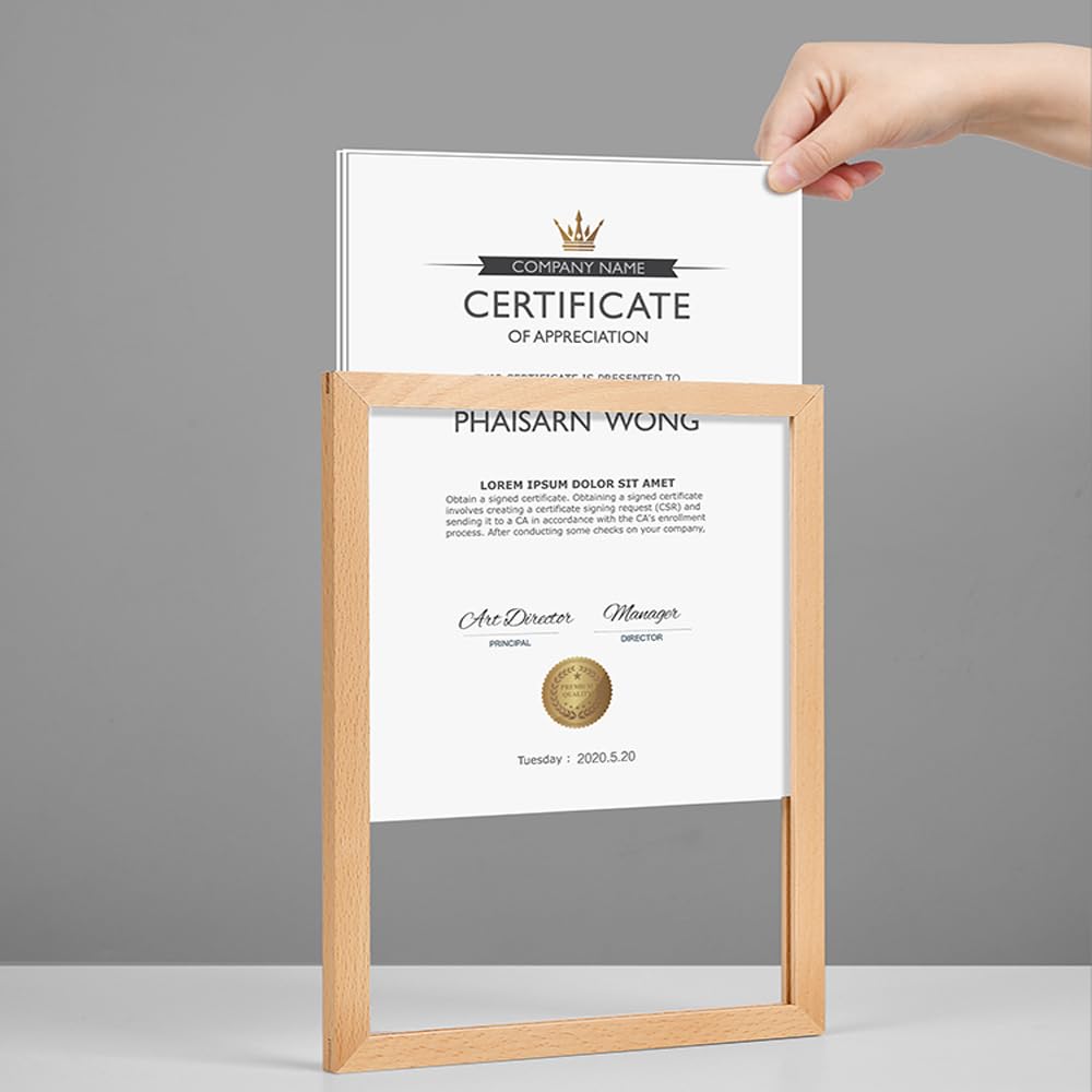 ECKEK Wall Mount Acrylic Sign Holder Self Adhesive Magnetic Display Frame Clear Document Frame for Office, Store, School, Home, Wall Picture Frame (Beech A3 297×420mm/11.69×16.54inches)