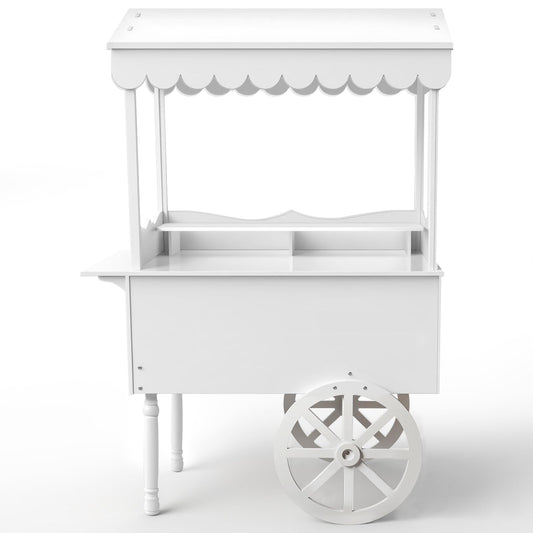 Jinrrenyi 7FT Candy Cart Display Stand with Decorated Wheels, Dessert and Party Decoration Cart with 100 Ballons, Easy to Install Vintage for Parties, Birthdays, Weddings, (White)