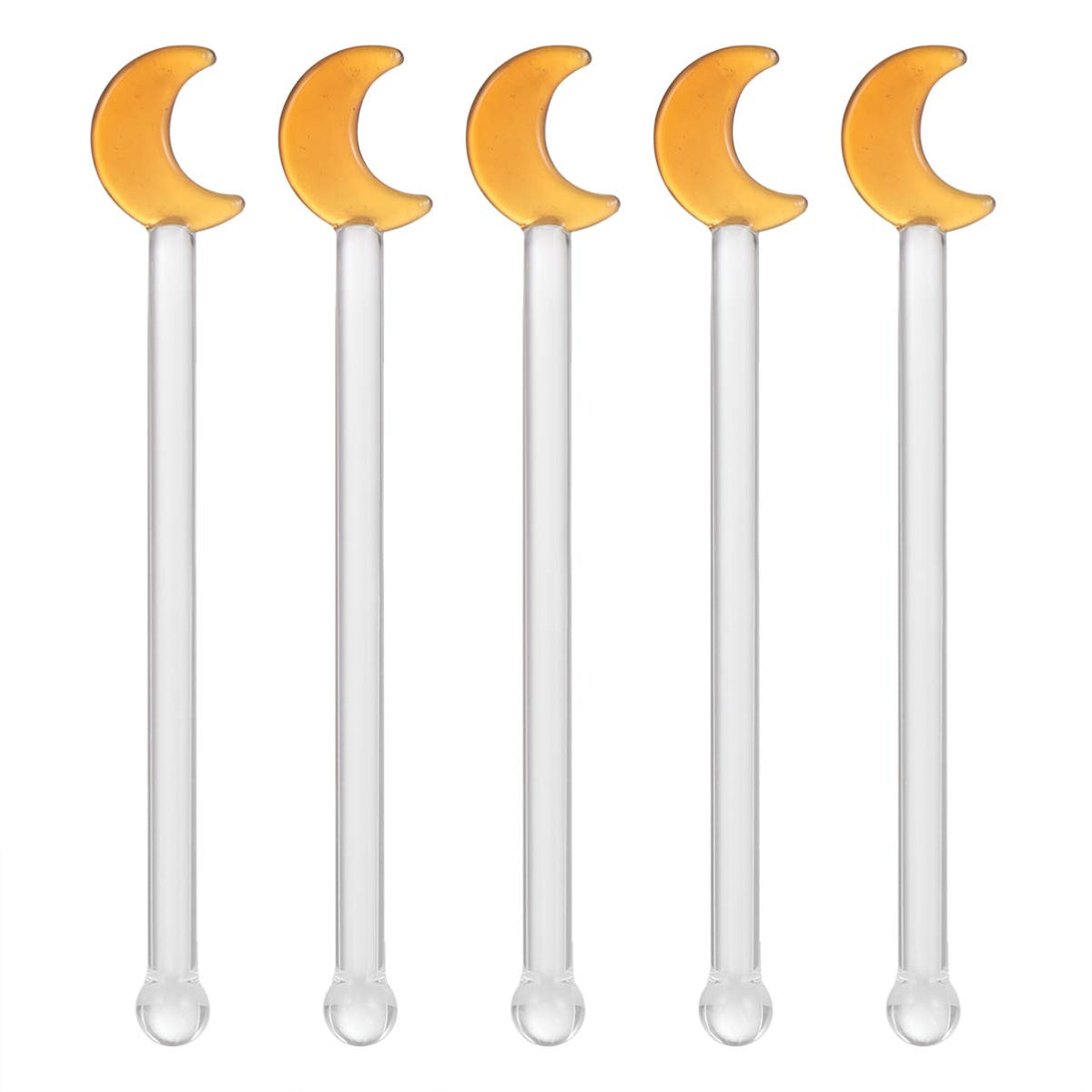 5PCS Glass Swizzle Sticks for Cocktails Drinks, Moon Swizzle Sticks for Drinks Coffee Cocktail for Restaurant Home Bar
