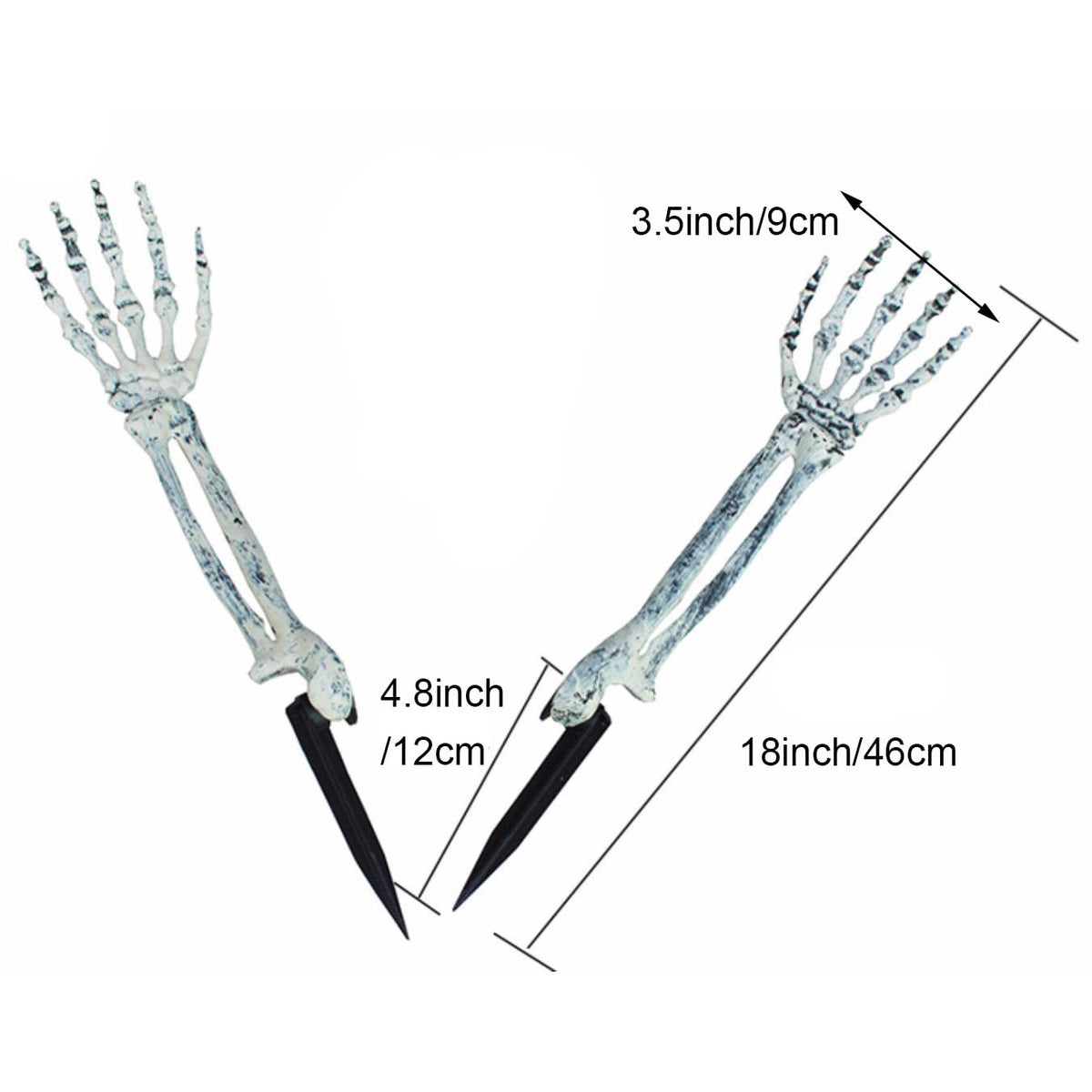 AOFOX Halloween Realistic Skeleton Stakes Zombie Ghost Arm Stake Severed Plastic Skeleton Hands Yard Signs for Lawn Stakes Garden Halloween Props Decoration(4 Pcs White&Black)