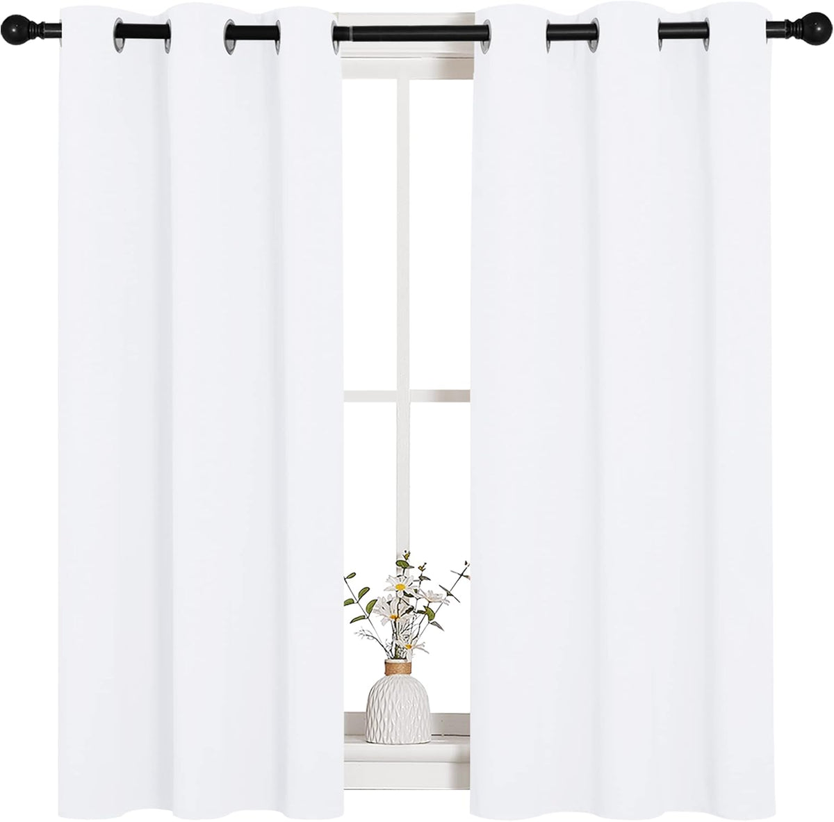 NICETOWN Curtains - Grommet Top Draperies for Small Windows | 50% Light Blocking, White (2 Panels, 34" x 45")