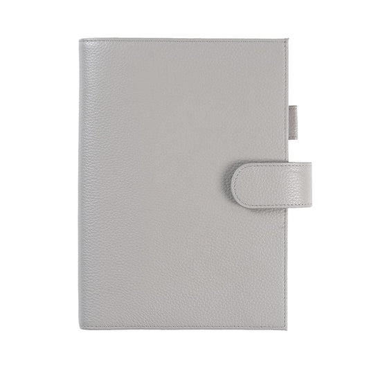 Moterm Leather Cover for A5 Notebooks - Fits Hobonichi Cousin, Stalogy and Midori MD Planners, with Pen Loop, Card Slots and Back Pocket (Pebbled-Gray)