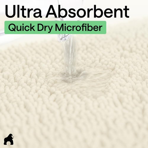 GORILLA GRIP Bath Rug Mat - Thick Soft Chenille, Quick-Dry Microfiber | 60x24 Inches, Ivory