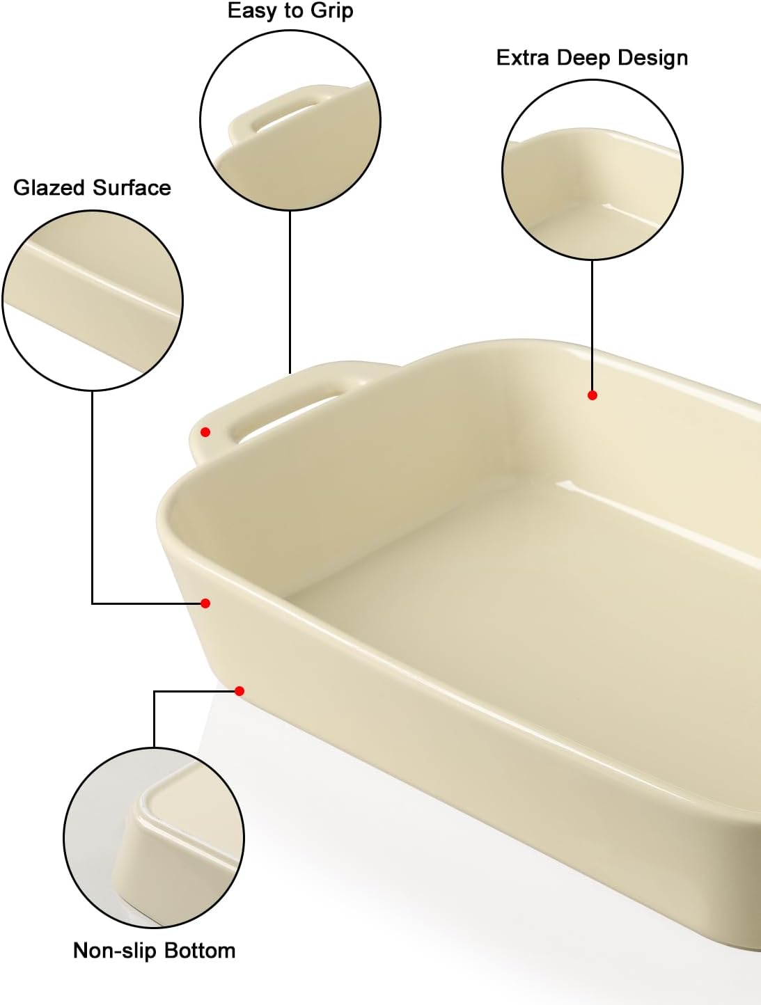 Sweejar Ceramic Bakeware Set - 9x13 Rectangular Baking Dish for Casseroles & Daily Cooking - Beige