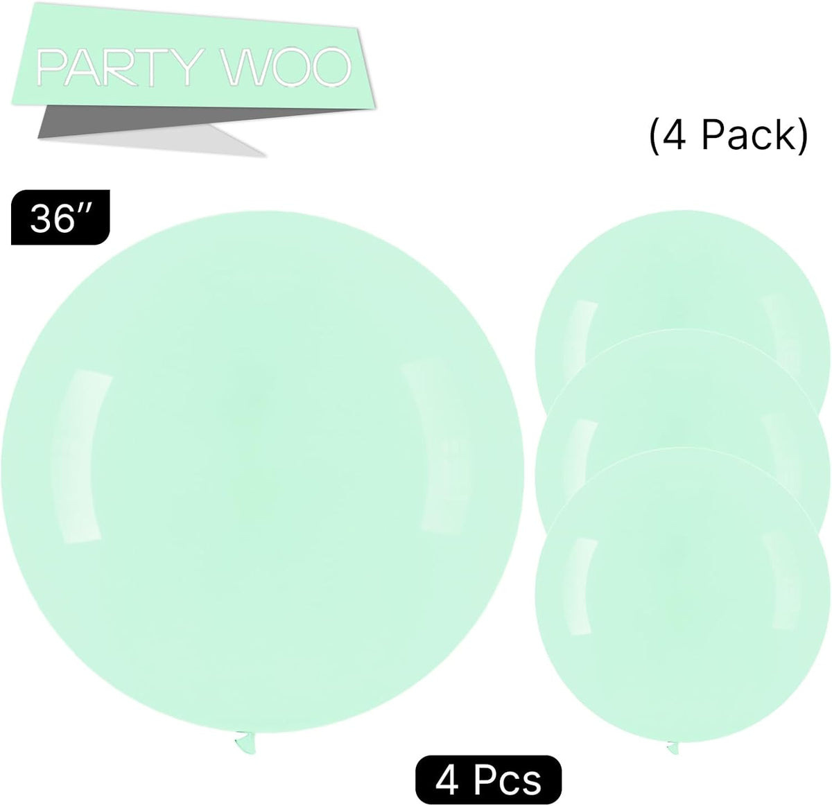 PartyWoo Mint Green Jumbo Balloons - 36 Inch Pastel Green for Birthday, Baby Shower & Wedding Decor