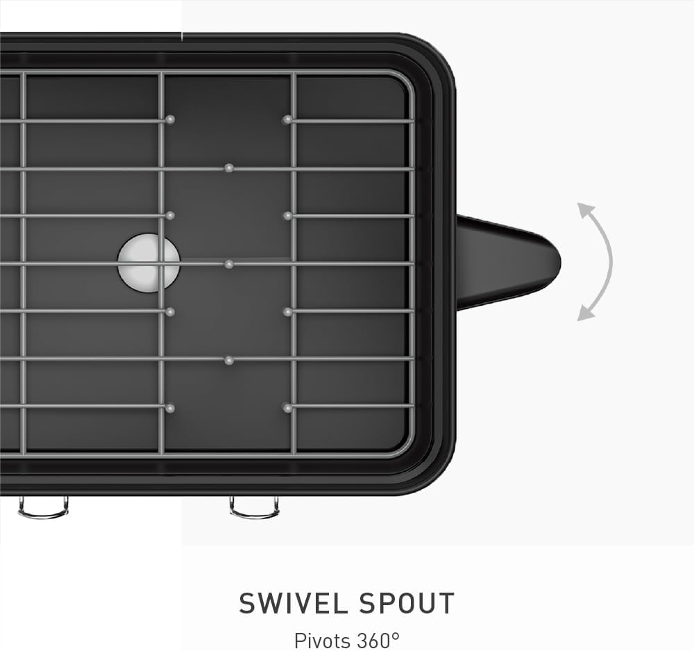 simplehuman Large Capacity Dish Drying Rack - Stainless Steel Frame, 360º Swivel Spout, Matte Black