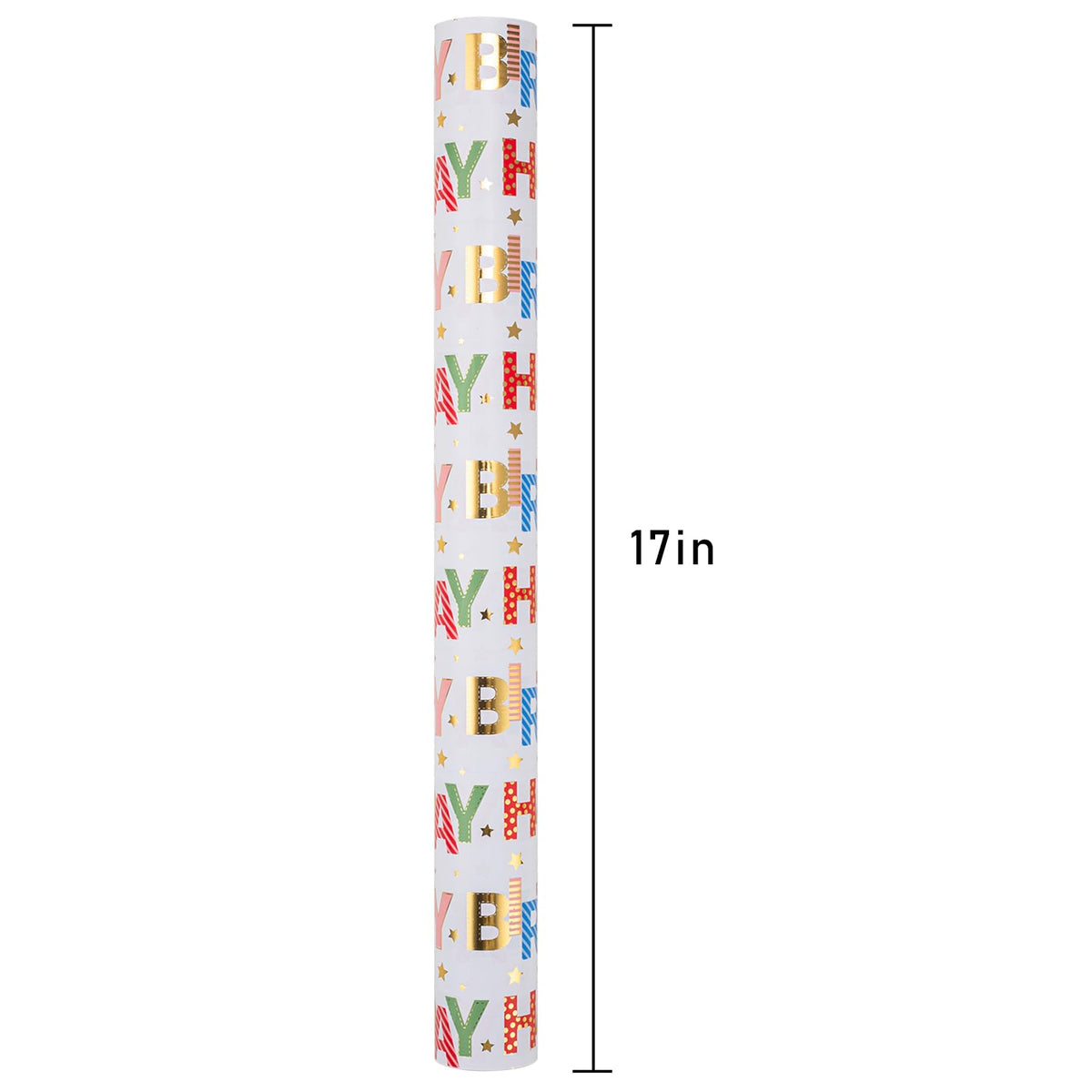 Merture Colorful Wrapping Paper Roll - 17 In X 32.8 Ft - Foil Happy Birthday Lettering & Candles Wrapping Paper for Birthday, Baby Shower, Party
