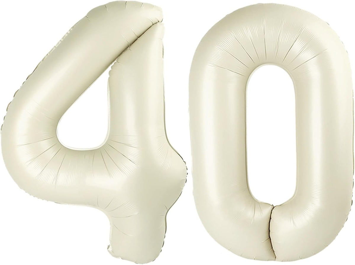 40 Inch Cream Number 40 Balloons - Large Foil Birthday Decorations for 40th Celebration