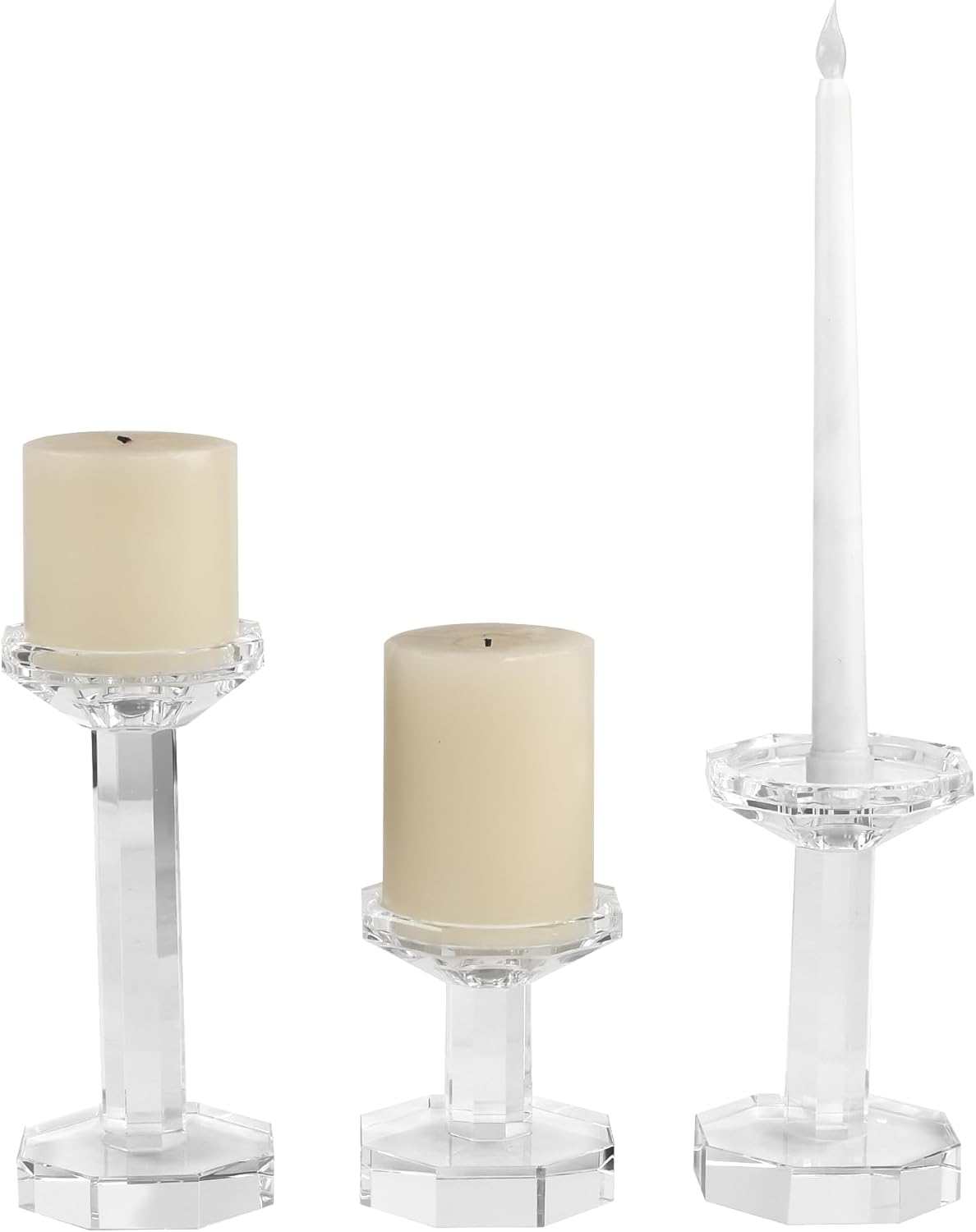 Skiennix Crystal Candlestick Holders - Elegant Set of 3 for Weddings & Parties | 4''/6''/8'' Tall